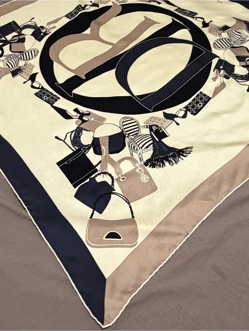 Dior Silk Logo Scarf in Beige, Navy, Black